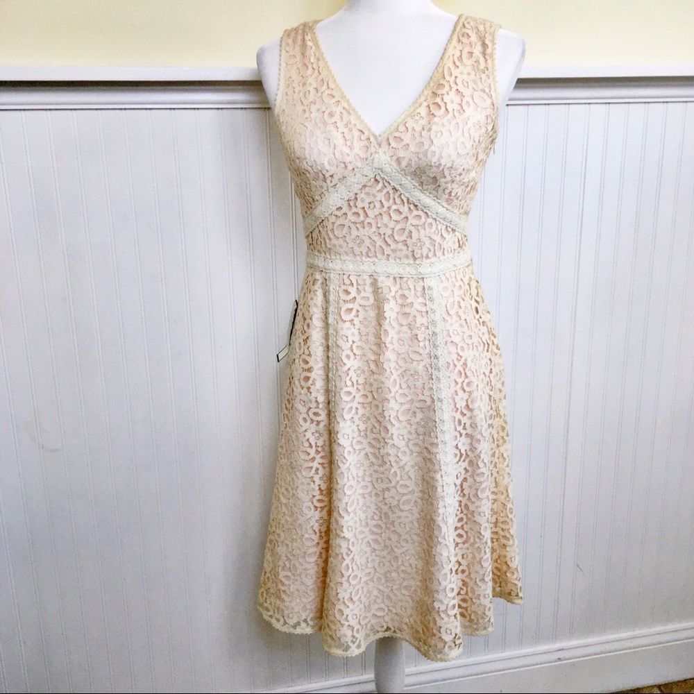 Ann Taylor Cream Lace Sleeveless Dress Size 4P NWT